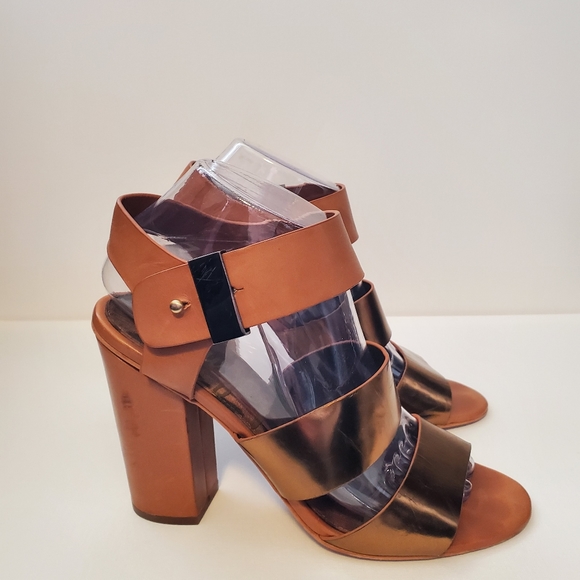 Sam Edelman Yelena Cognac/Tan Metallic Bronze Block Heels Sandals- size 8 - Picture 2 of 7
